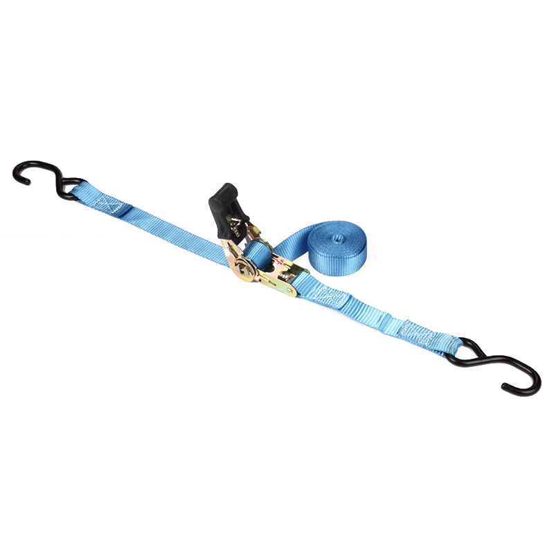 1 ইঞ্চি 25 মিমি 800 কেজি র‌্যাচেট টাই-ডাউন স্ট্র্যাপগুলি কালো লেপযুক্ত এস হুক সহ