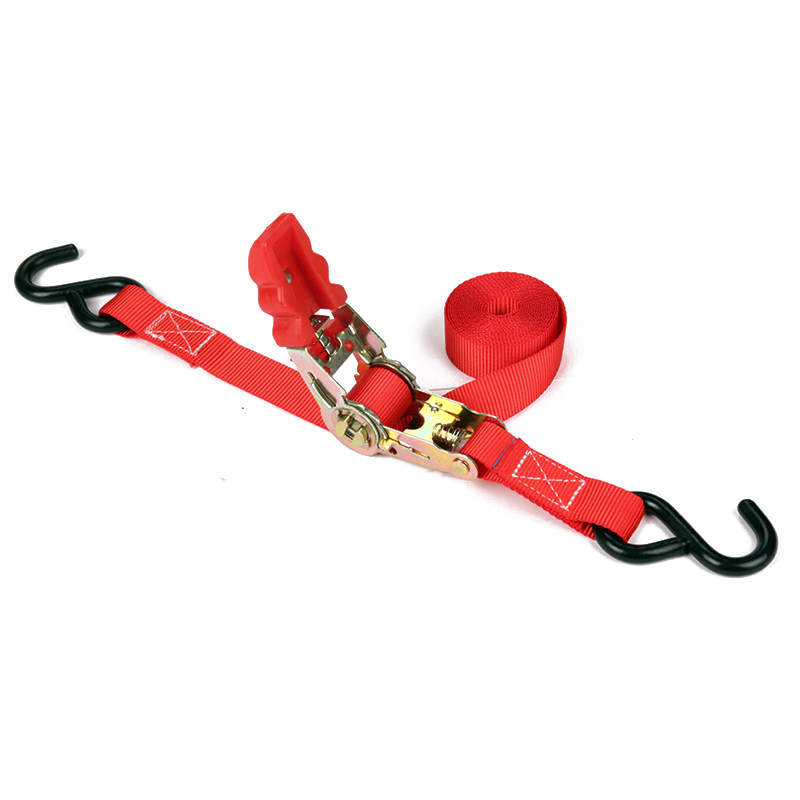 1 ইঞ্চি 25 মিমি 800 কেজি র‌্যাচেট টাই-ডাউন স্ট্র্যাপগুলি কালো লেপযুক্ত এস হুক সহ